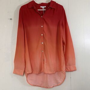 Beach Lunch Lounge Top Size L Orange Dip Dye Ombre Button Down Shirt Size Large.